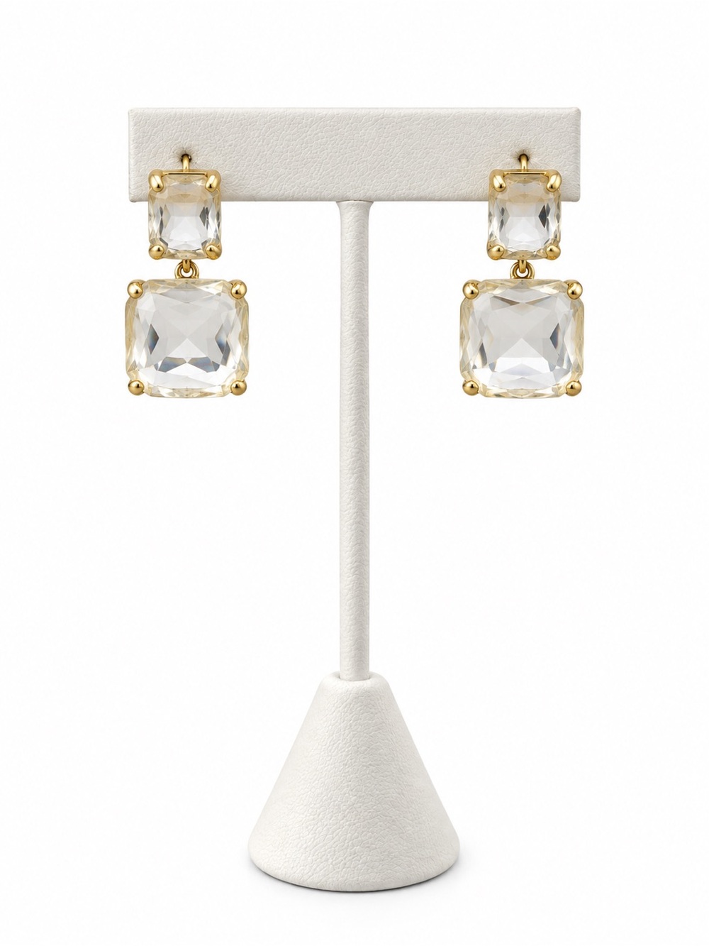 Gold-Tone Clear Crystal Double Drop Earrings
